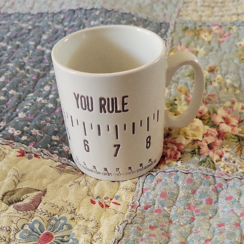 White Ceramic Mug with Ruler Design for Dining
